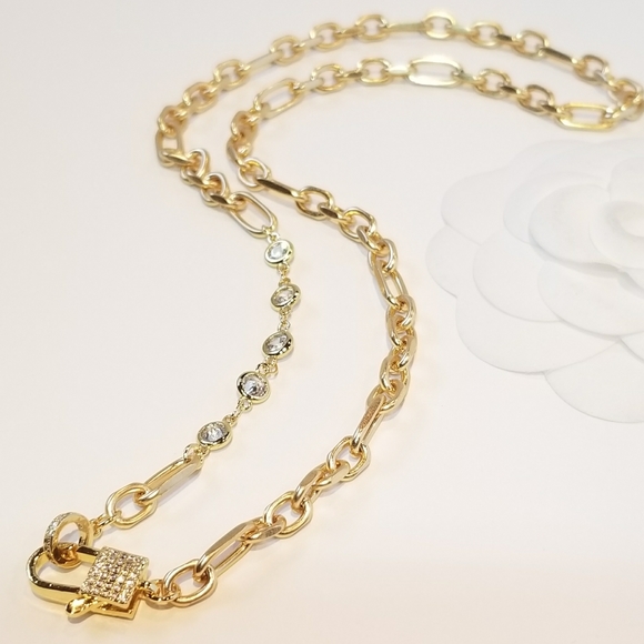 Trendy Lock Clasp Diamond Pave CZ Chain Necklace - Picture 7 of 12